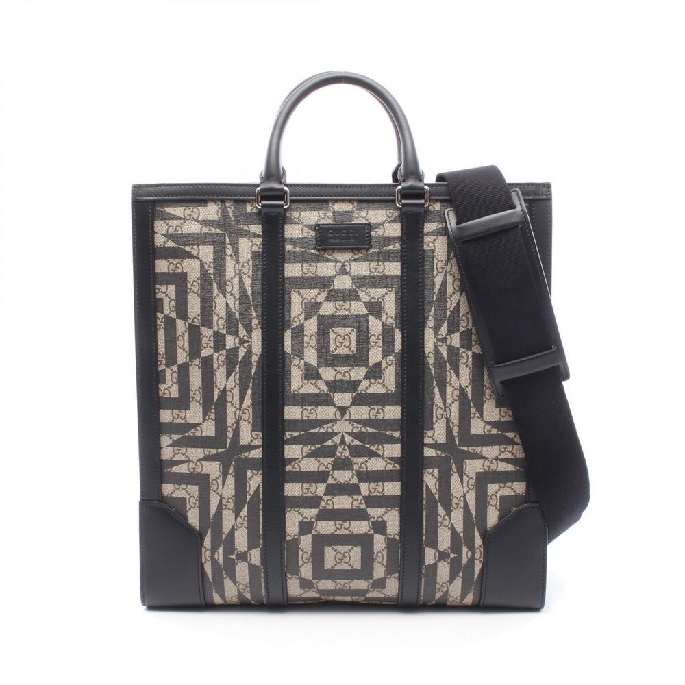 Gucci GG Kaleido Tote Bag Canvas Leather Beige Black